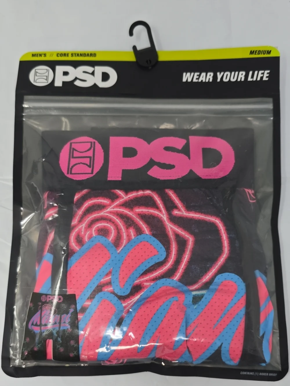 PSD Miami Black Boxer Briefs with Pink & Blue Graphic Rose Design